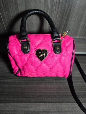 Betsey Johnson Hot Pink Quilted Mini Satchel with Black Handles